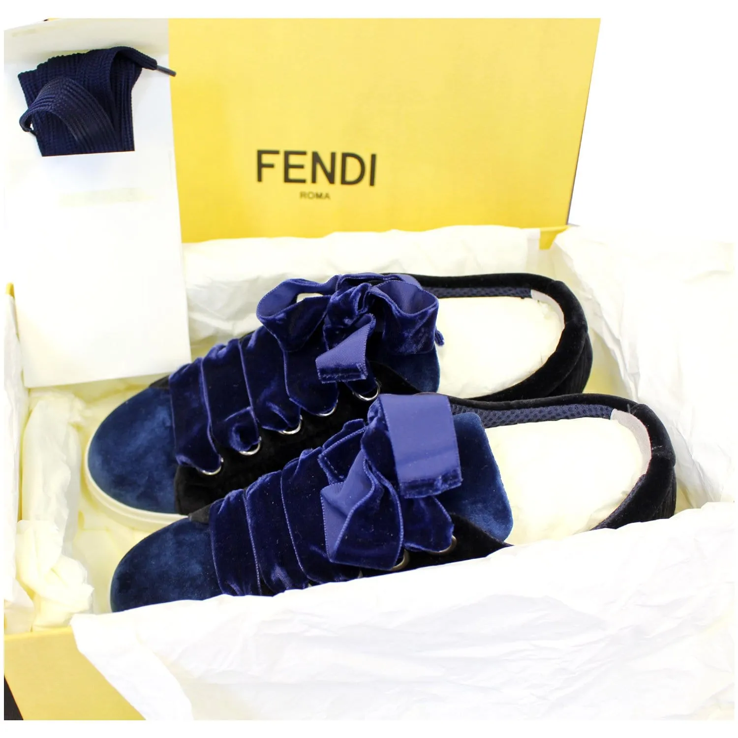 FENDI Velvet Sneakers Blue/Black Size 8.5 US - 25% OFF