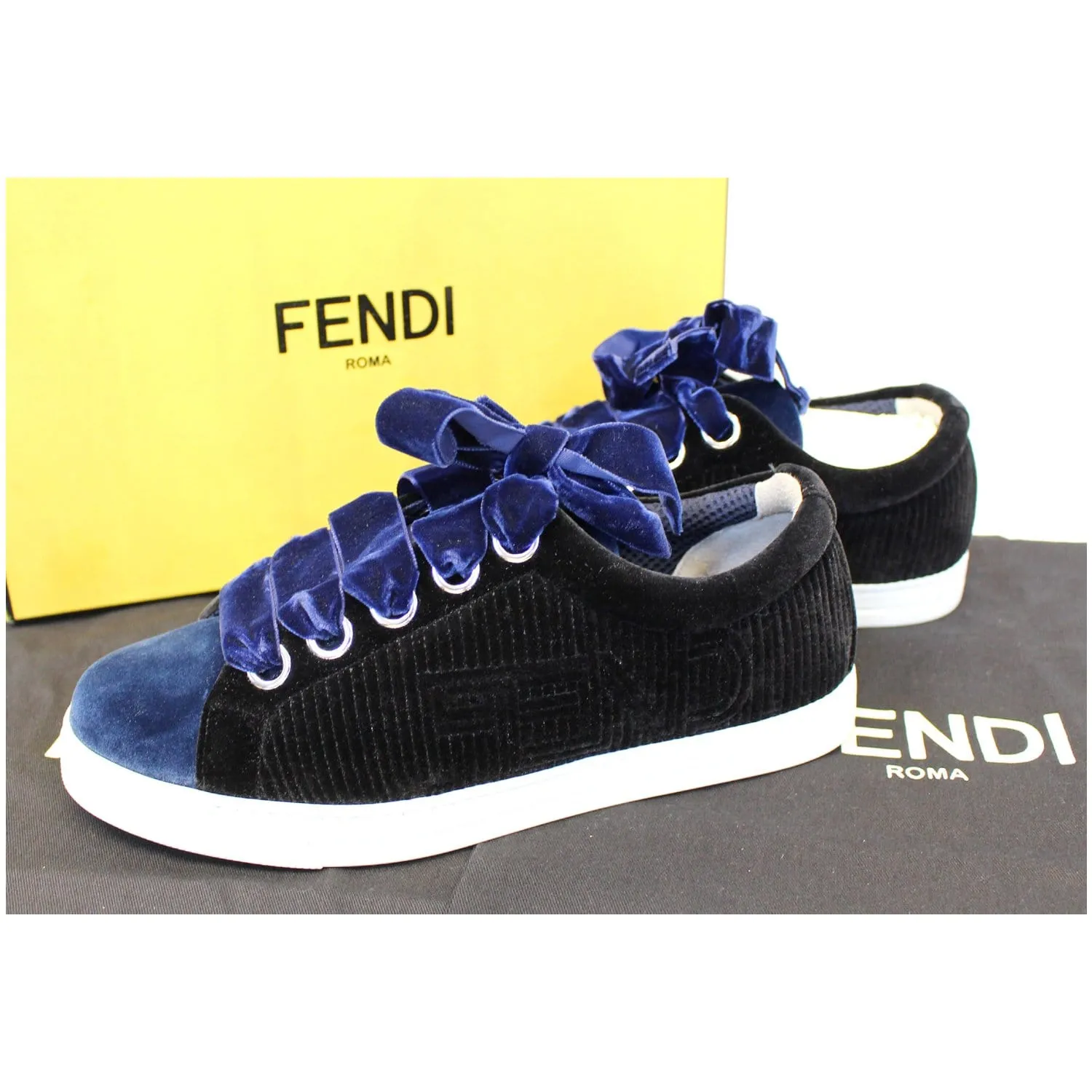 FENDI Velvet Sneakers Blue/Black Size 8.5 US - 25% OFF