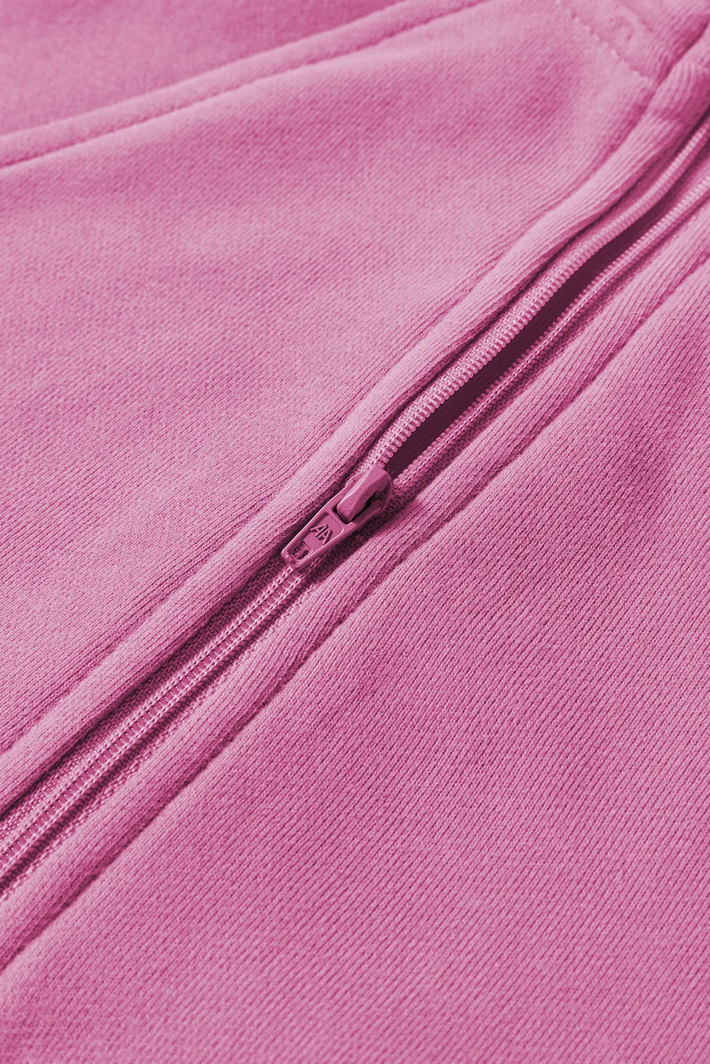 Fleece Lined Zip Up Stand Collar Thumbhole Sleeve Sweatshirt
