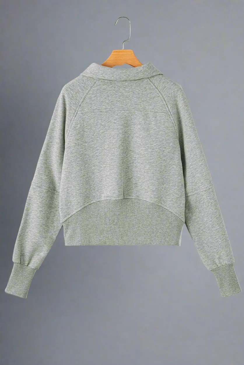 Fleece Lined Zip Up Stand Collar Thumbhole Sleeve Sweatshirt