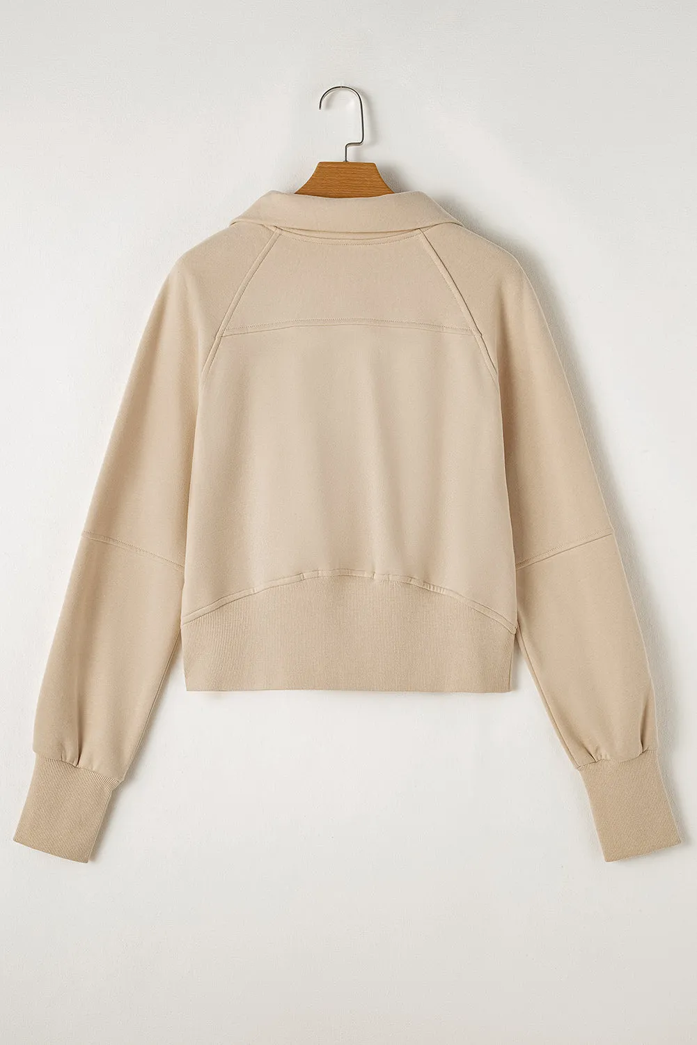 Fleece Lined Zip Up Stand Collar Thumbhole Sleeve Sweatshirt