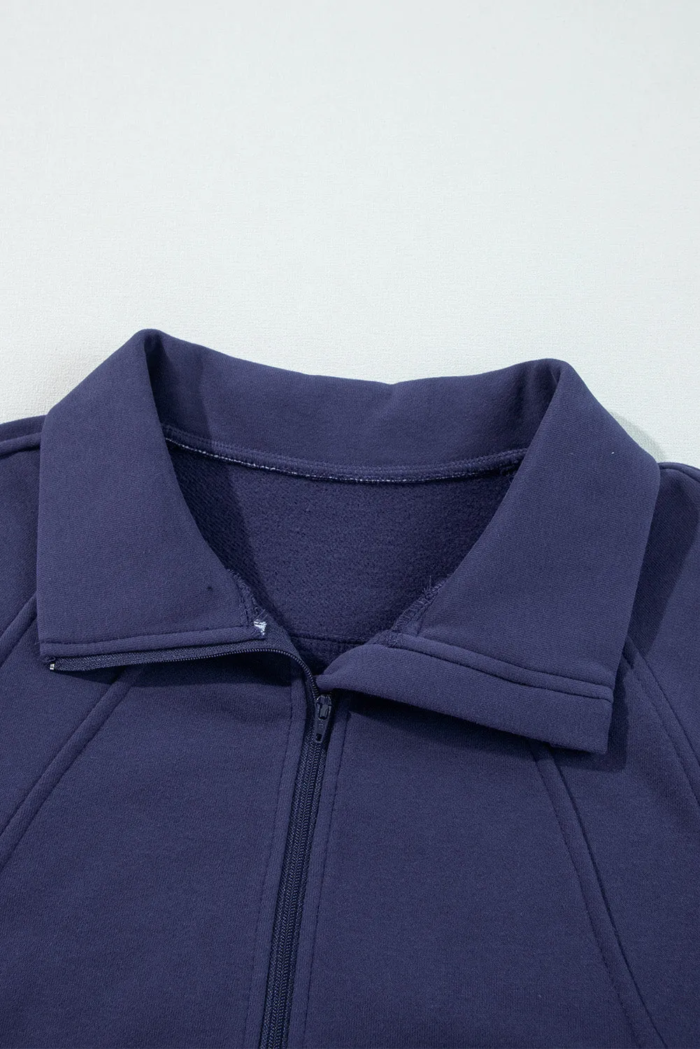 Fleece Lined Zip Up Stand Collar Thumbhole Sleeve Sweatshirt