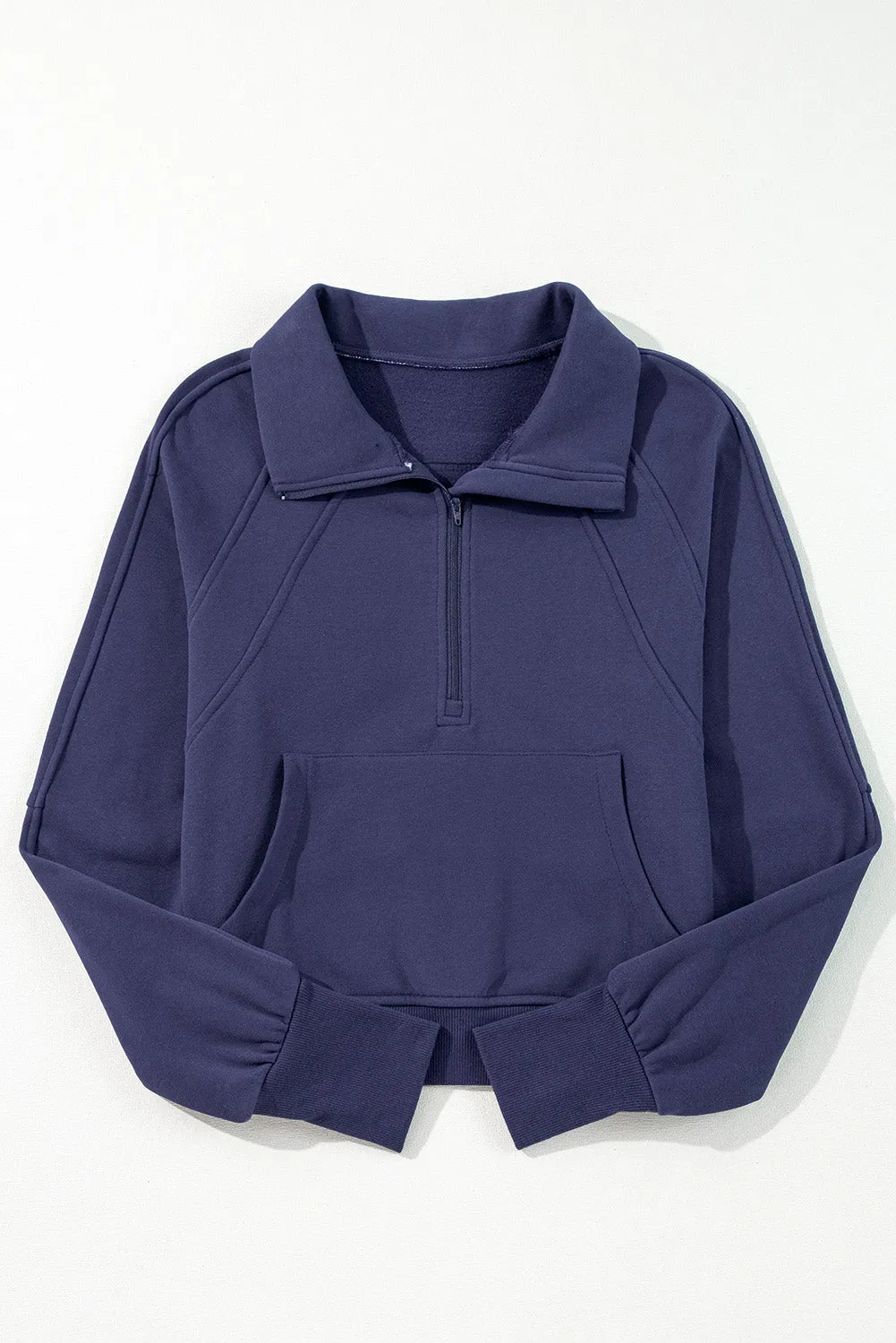 Fleece Lined Zip Up Stand Collar Thumbhole Sleeve Sweatshirt