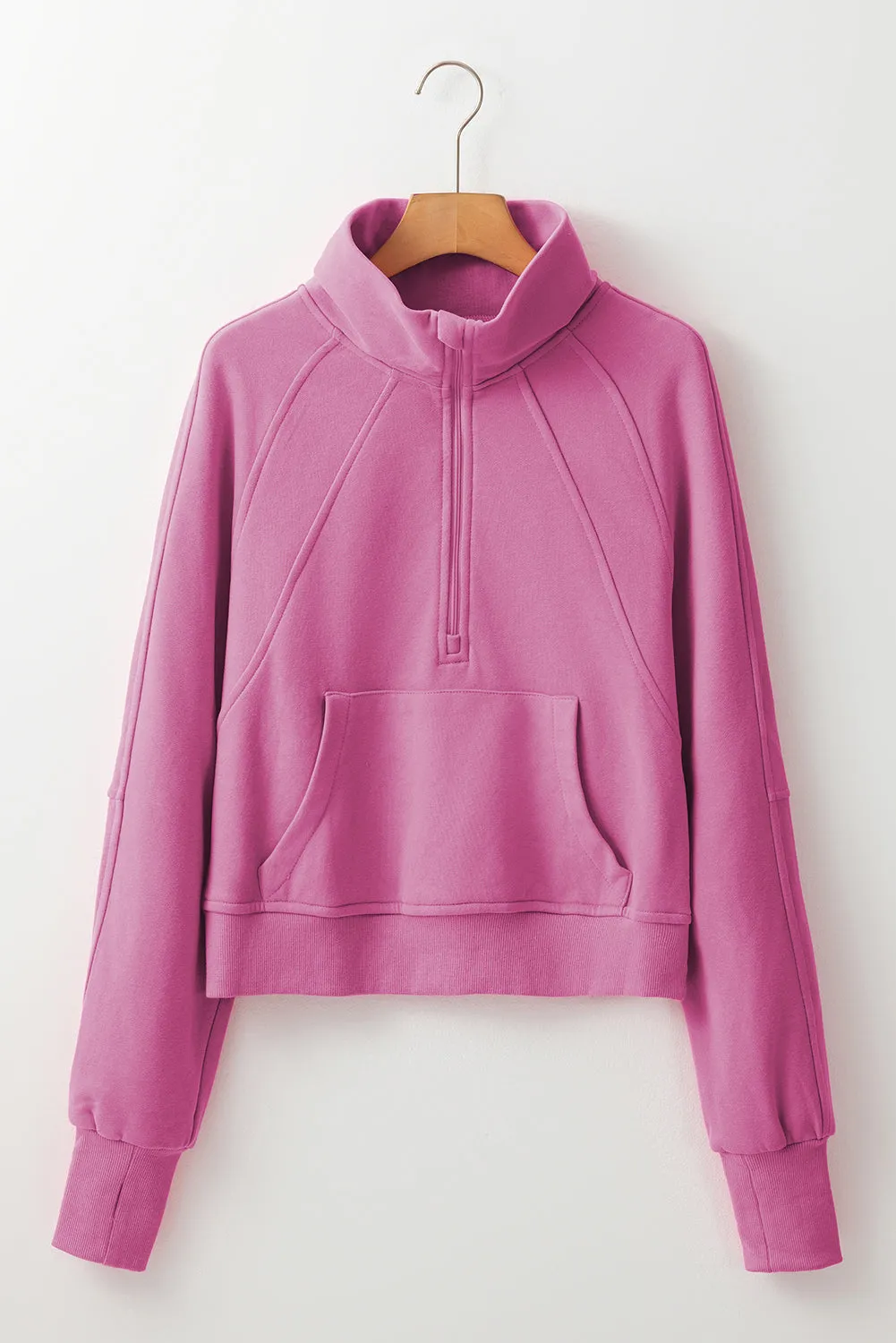 Fleece Lined Zip Up Stand Collar Thumbhole Sleeve Sweatshirt