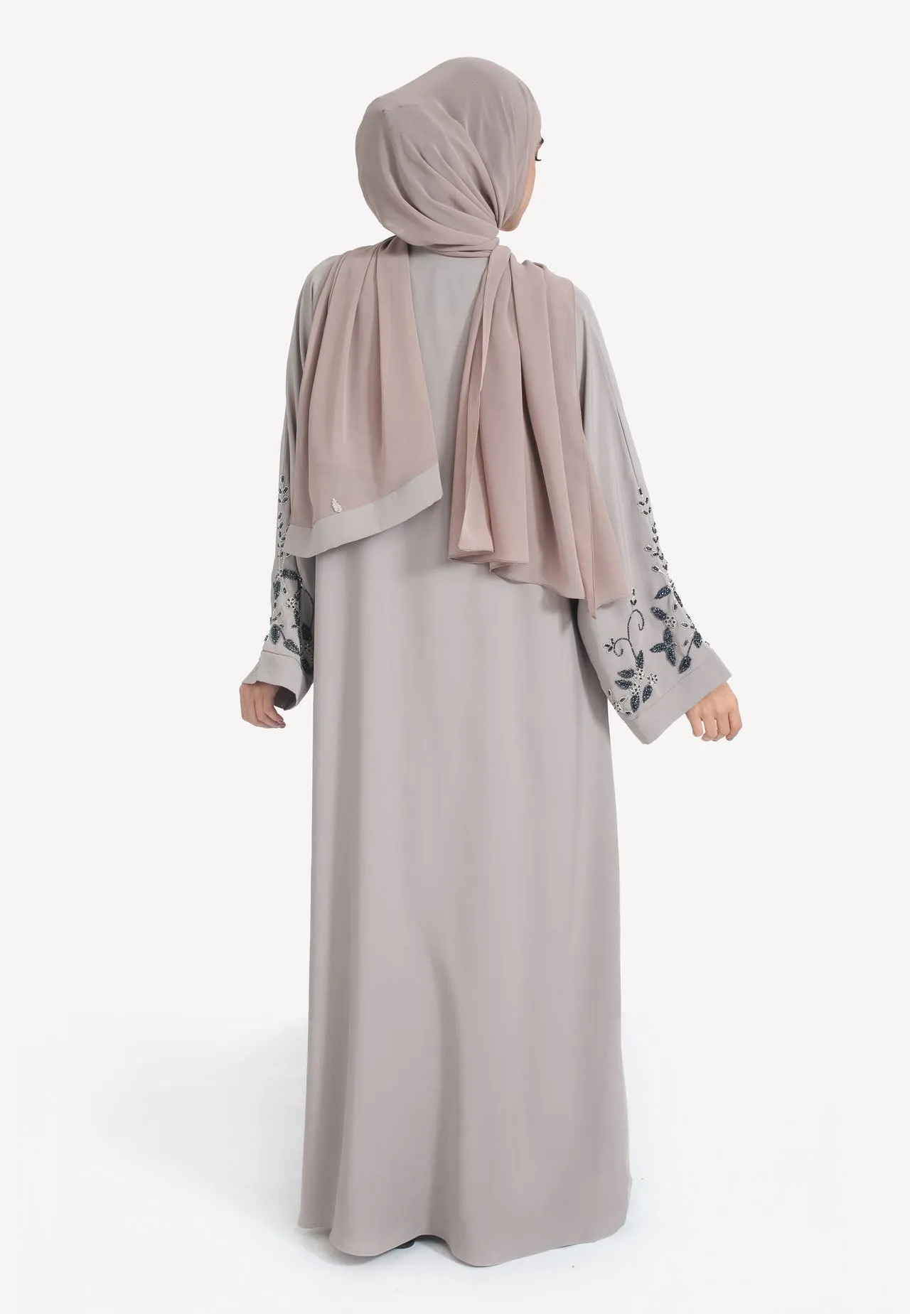 French Taupe Embellished Open Abaya
