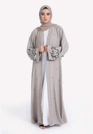 French Taupe Embellished Open Abaya