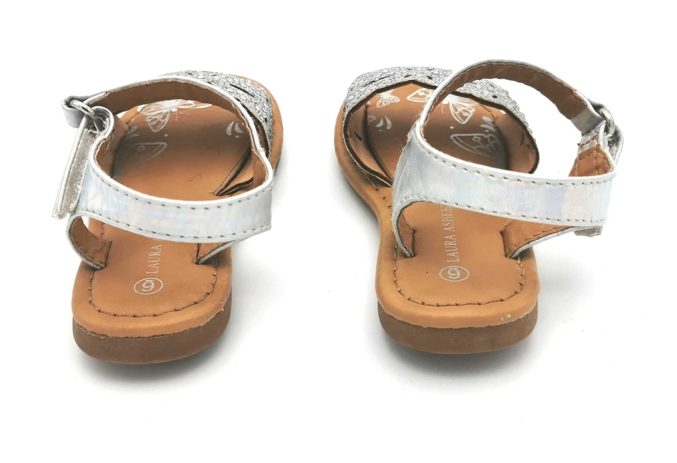 GIRL SIZE 6 TODDLER - LAURA ASHLEY, Glittery Silver Sandals VGUC B13
