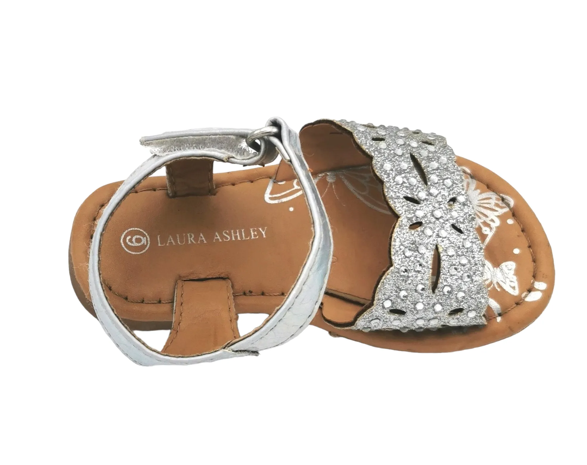 GIRL SIZE 6 TODDLER - LAURA ASHLEY, Glittery Silver Sandals VGUC B13