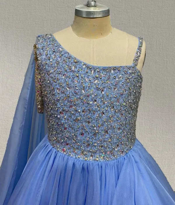 GLitter Sky Blue Pageant Dresses For Juniors