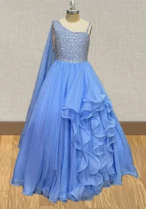 GLitter Sky Blue Pageant Dresses For Juniors