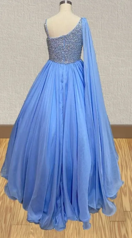 GLitter Sky Blue Pageant Dresses For Juniors