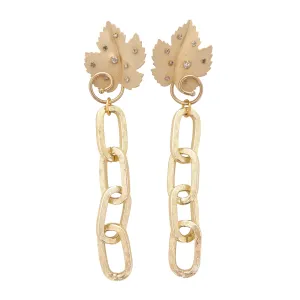 Gold rhinestone leaf earrings