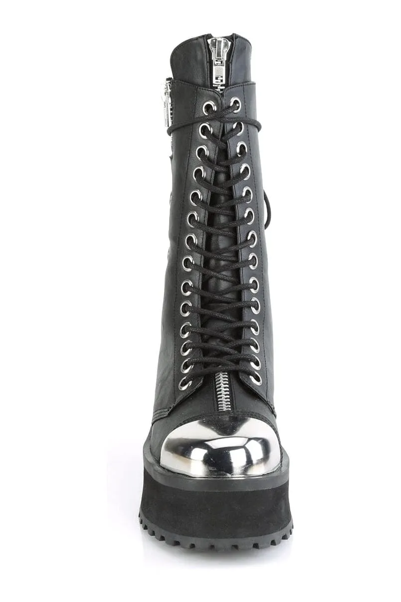 GRAVEDIGGER-14 Black Vegan Leather Knee Boot