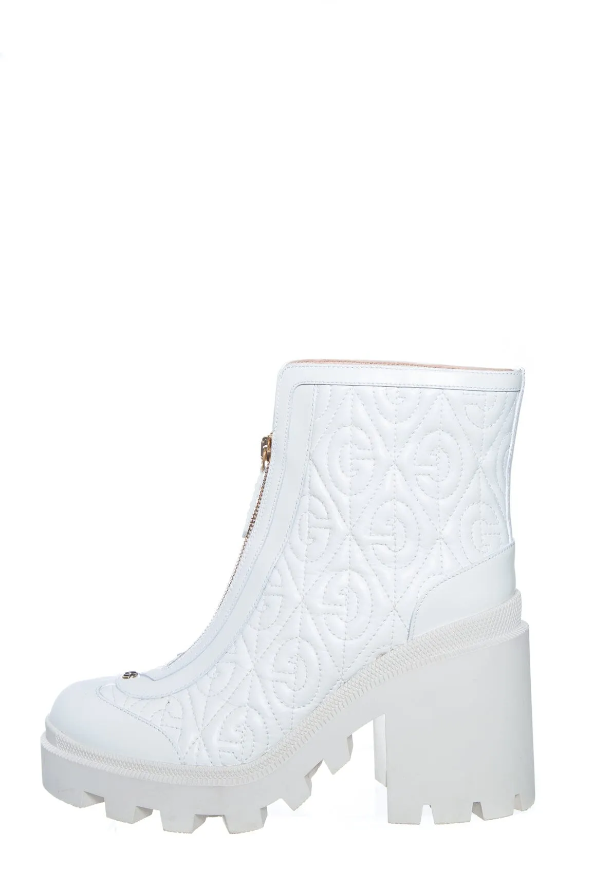 Gucci Cream Platform GG Zip Front Boots SZ 39