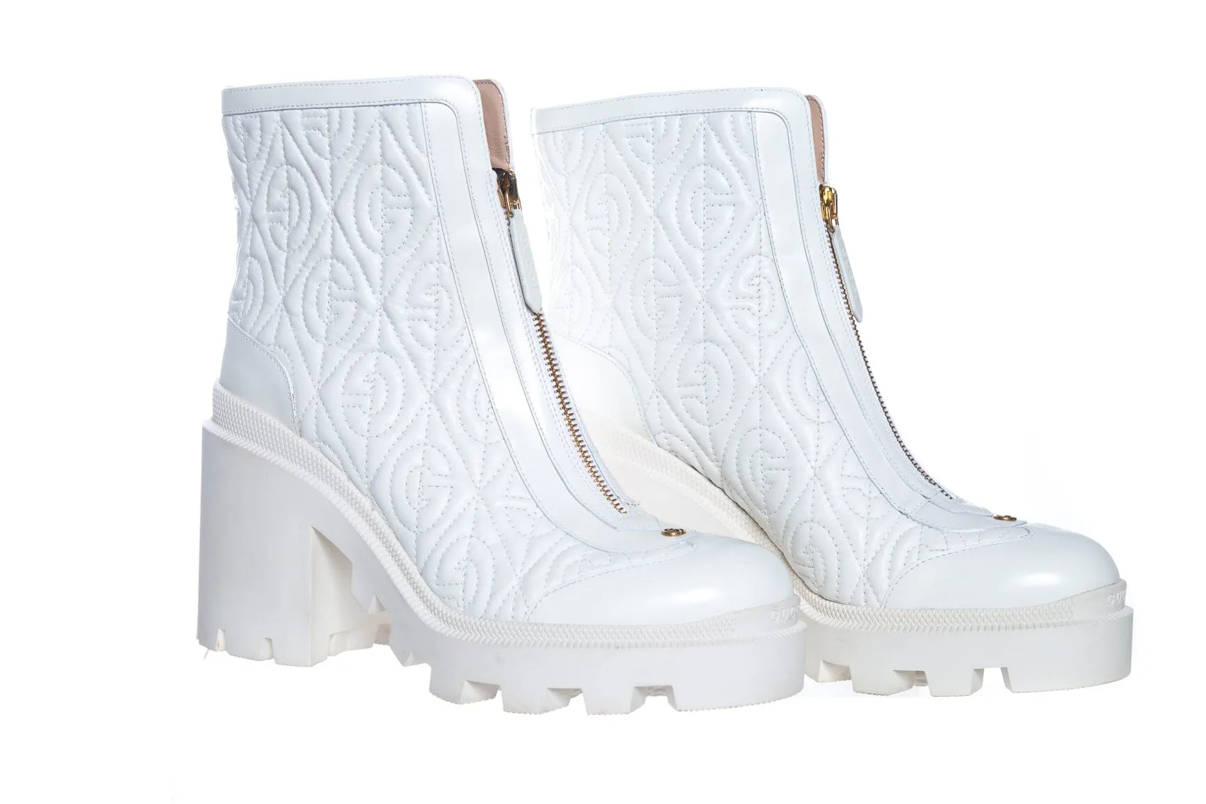 Gucci Cream Platform GG Zip Front Boots SZ 39