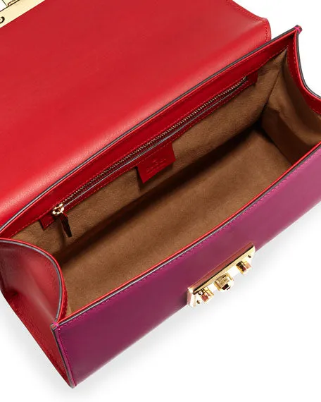 Gucci Padlock Leather Shoulder Bag in Bitone Pink