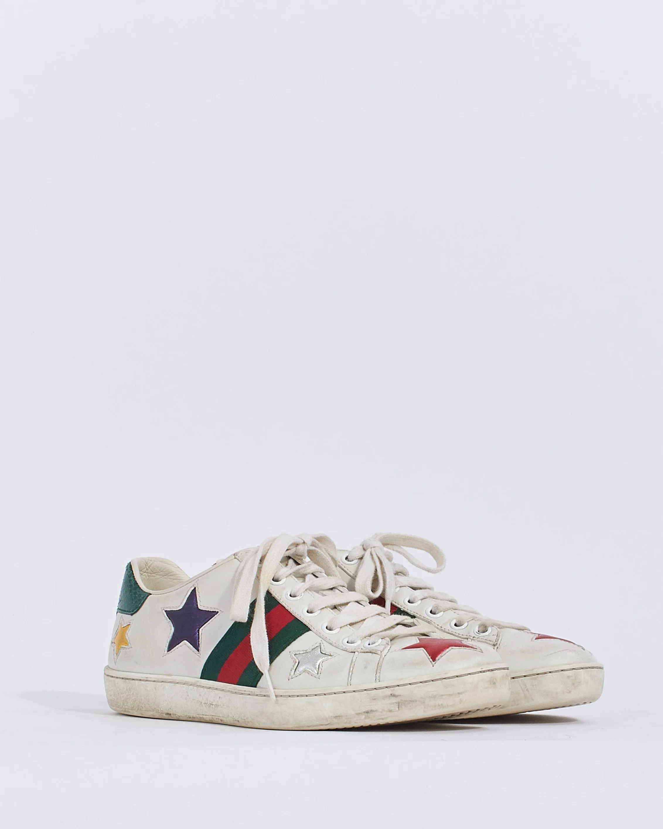 Gucci White Leather Ace Stars Low Top Sneakers - 35.5