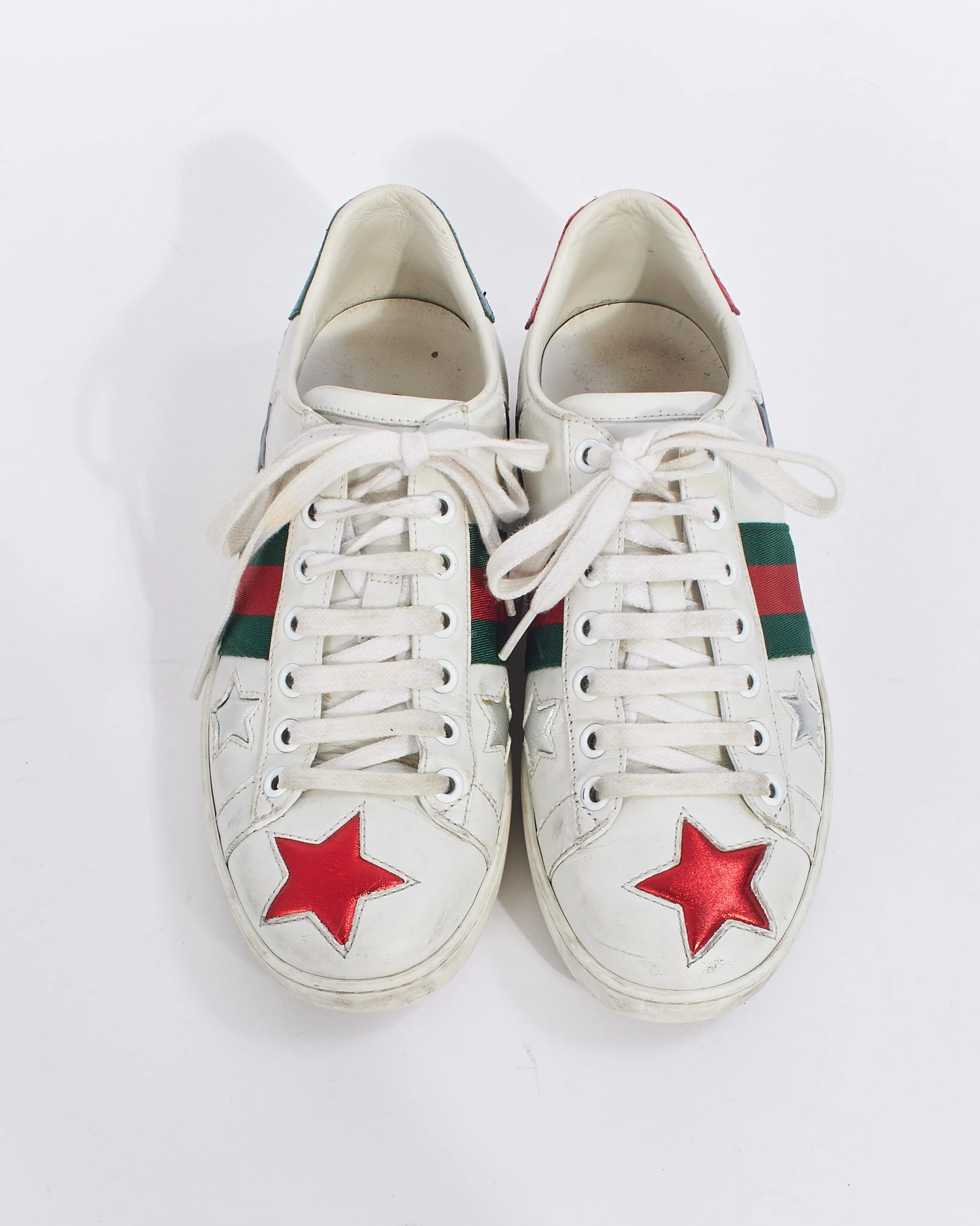 Gucci White Leather Ace Stars Low Top Sneakers - 35.5