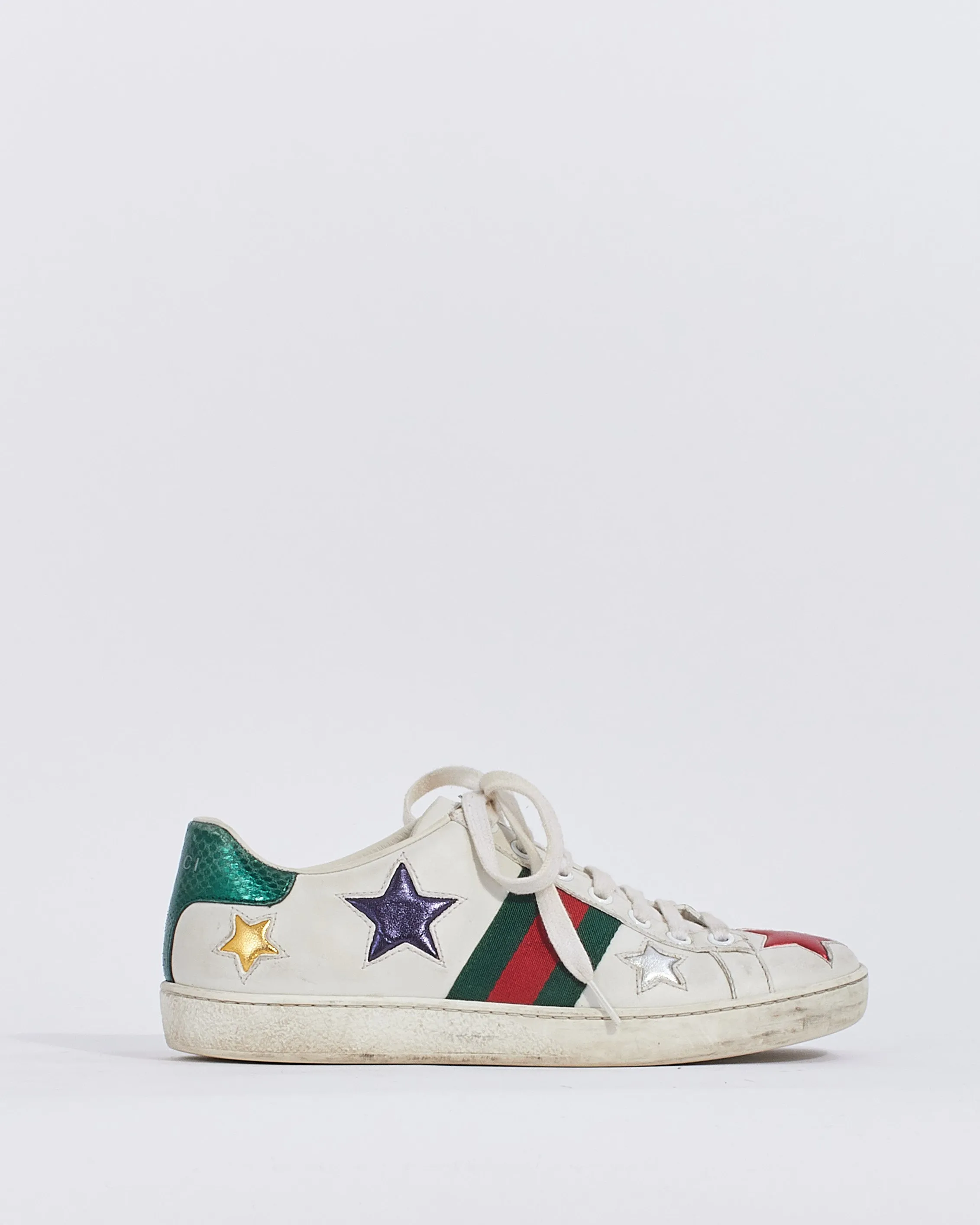 Gucci White Leather Ace Stars Low Top Sneakers - 35.5