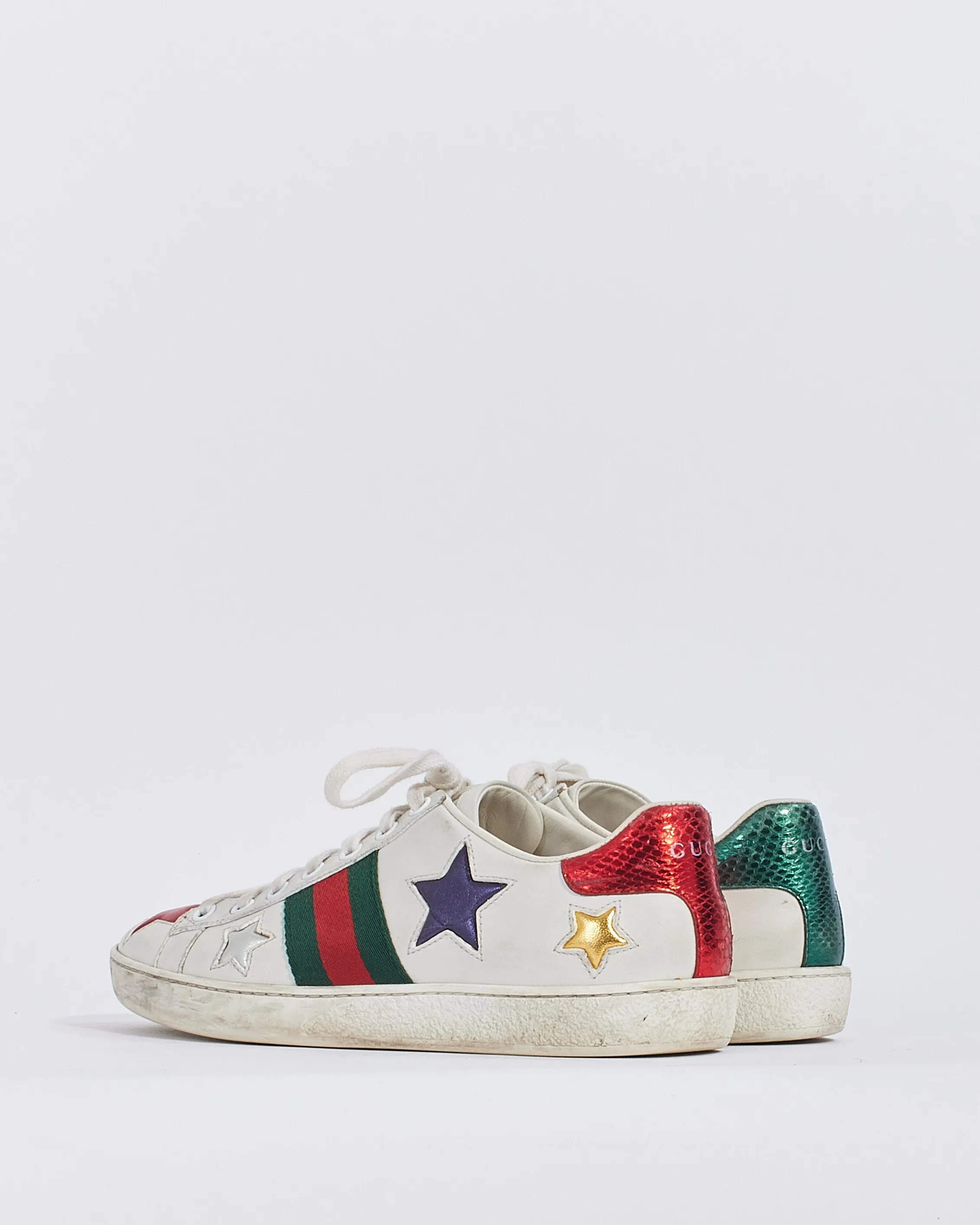 Gucci White Leather Ace Stars Low Top Sneakers - 35.5
