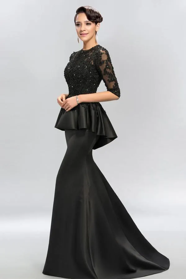 Half Sleeves Appliques Sequins Long Prom Dresses Evening Dresses PG328