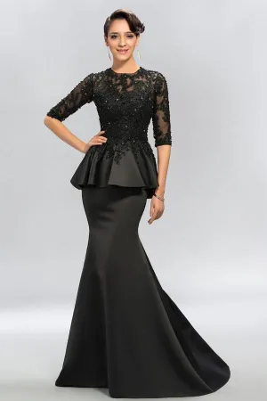 Half Sleeves Appliques Sequins Long Prom Dresses Evening Dresses PG328