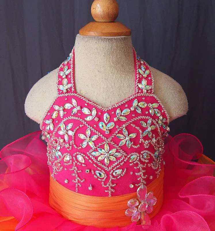 Halter Beaded Bodice Infant/toddler/baby/children/kids Girl's Pageant Dress 1-4T G073-2