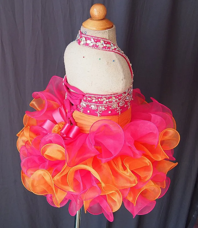 Halter Beaded Bodice Infant/toddler/baby/children/kids Girl's Pageant Dress 1-4T G073-2