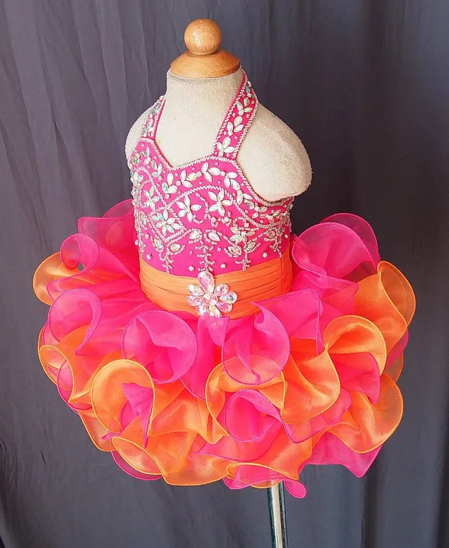 Halter Beaded Bodice Infant/toddler/baby/children/kids Girl's Pageant Dress 1-4T G073-2