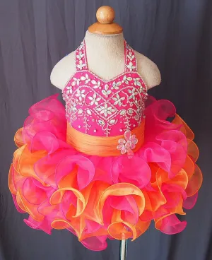 Halter Beaded Bodice Infant/toddler/baby/children/kids Girl's Pageant Dress 1-4T G073-2
