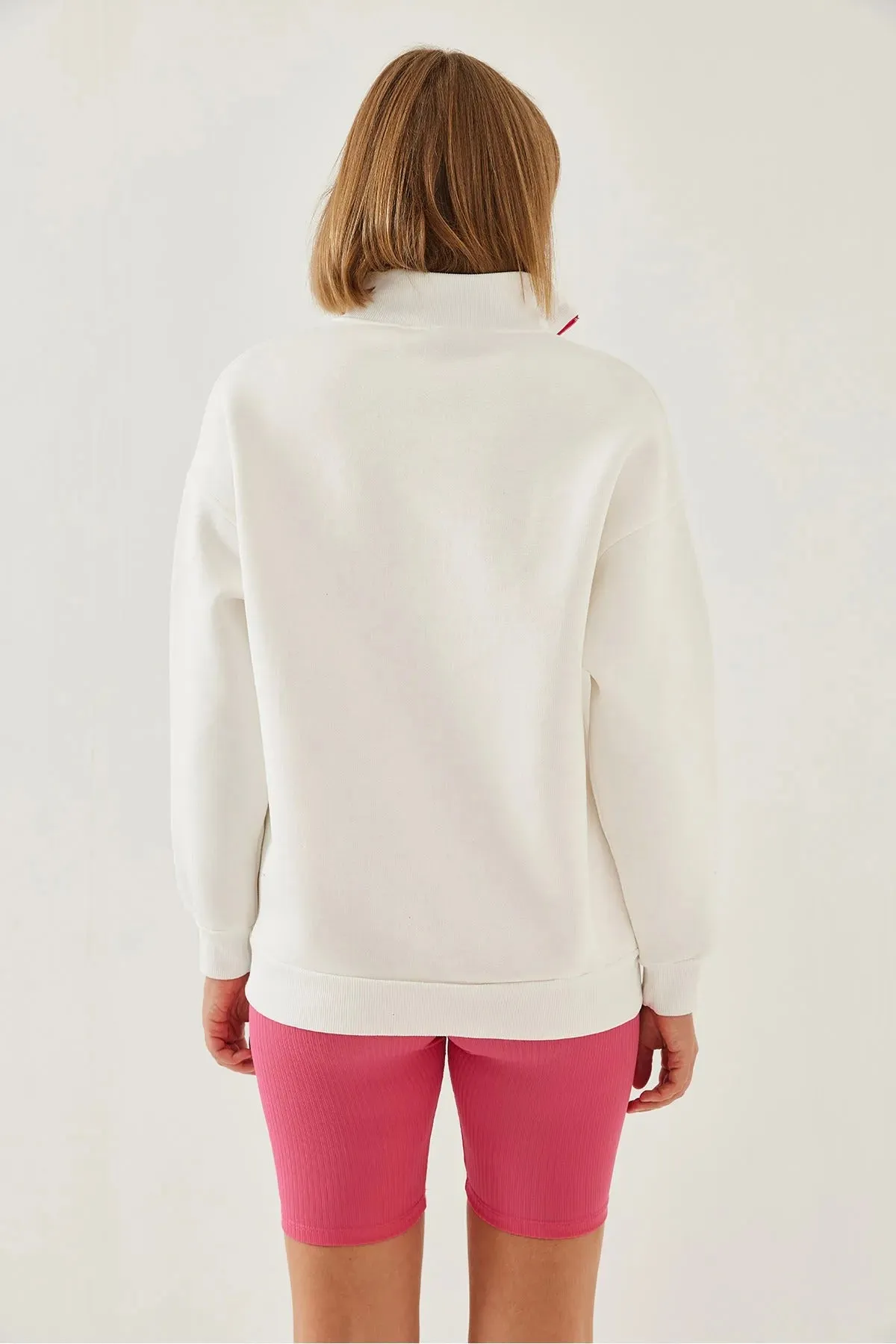 High-Neck Zip-Up Fleece-Lined Oversized Sweatshirt