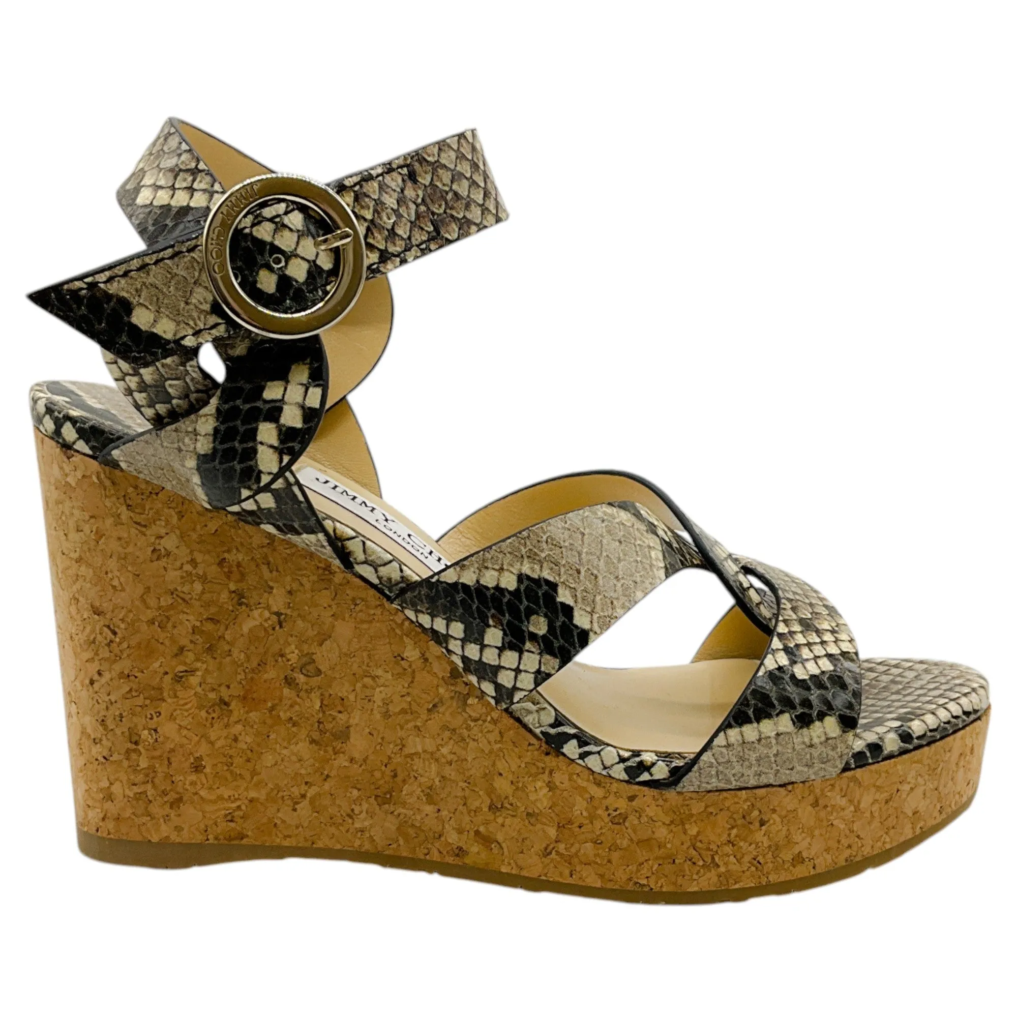 Jimmy Choo Snake Embossed Aleli Cork Wedge Sandals