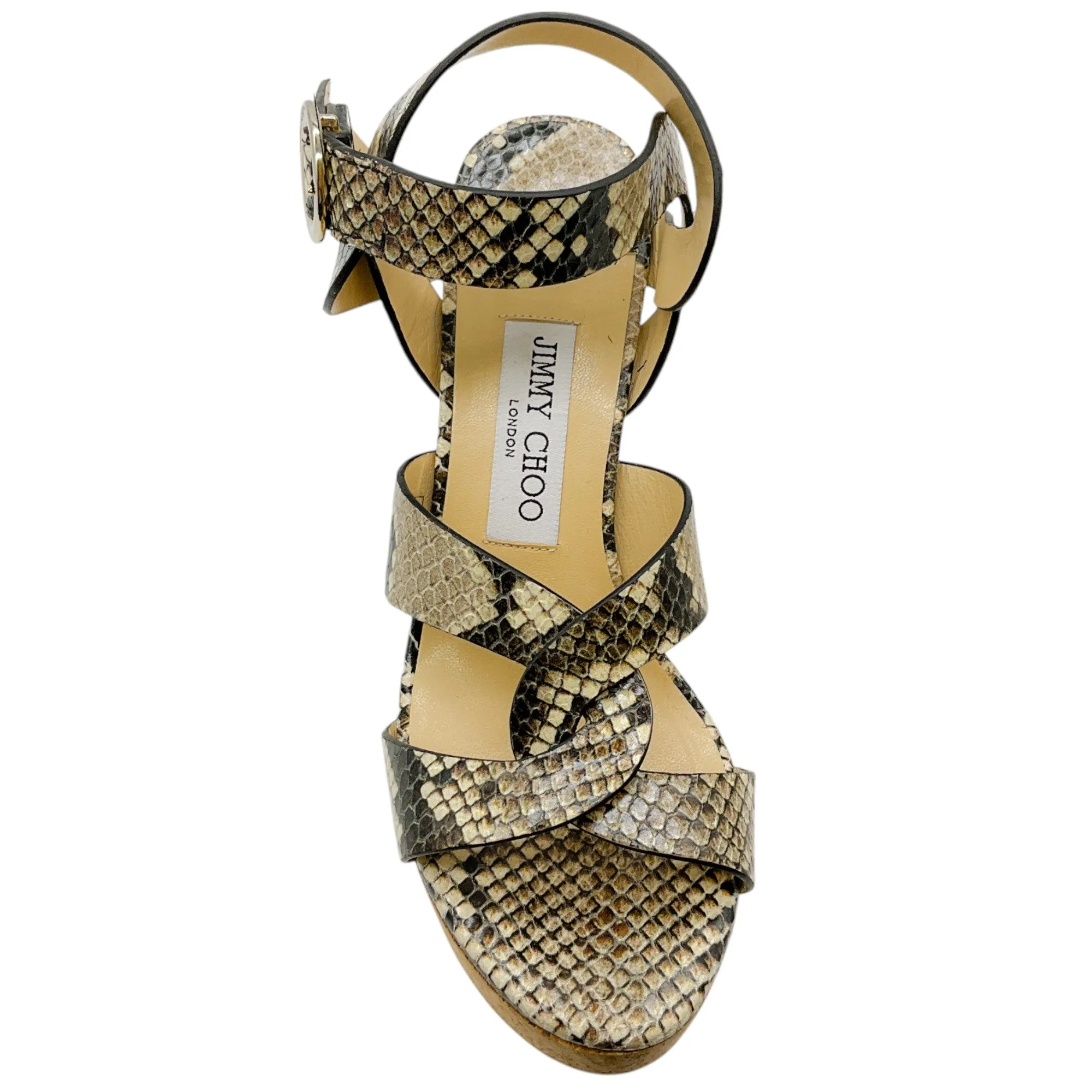 Jimmy Choo Snake Embossed Aleli Cork Wedge Sandals