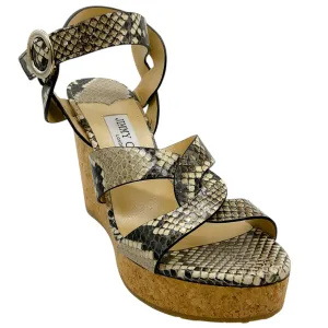 Jimmy Choo Snake Embossed Aleli Cork Wedge Sandals