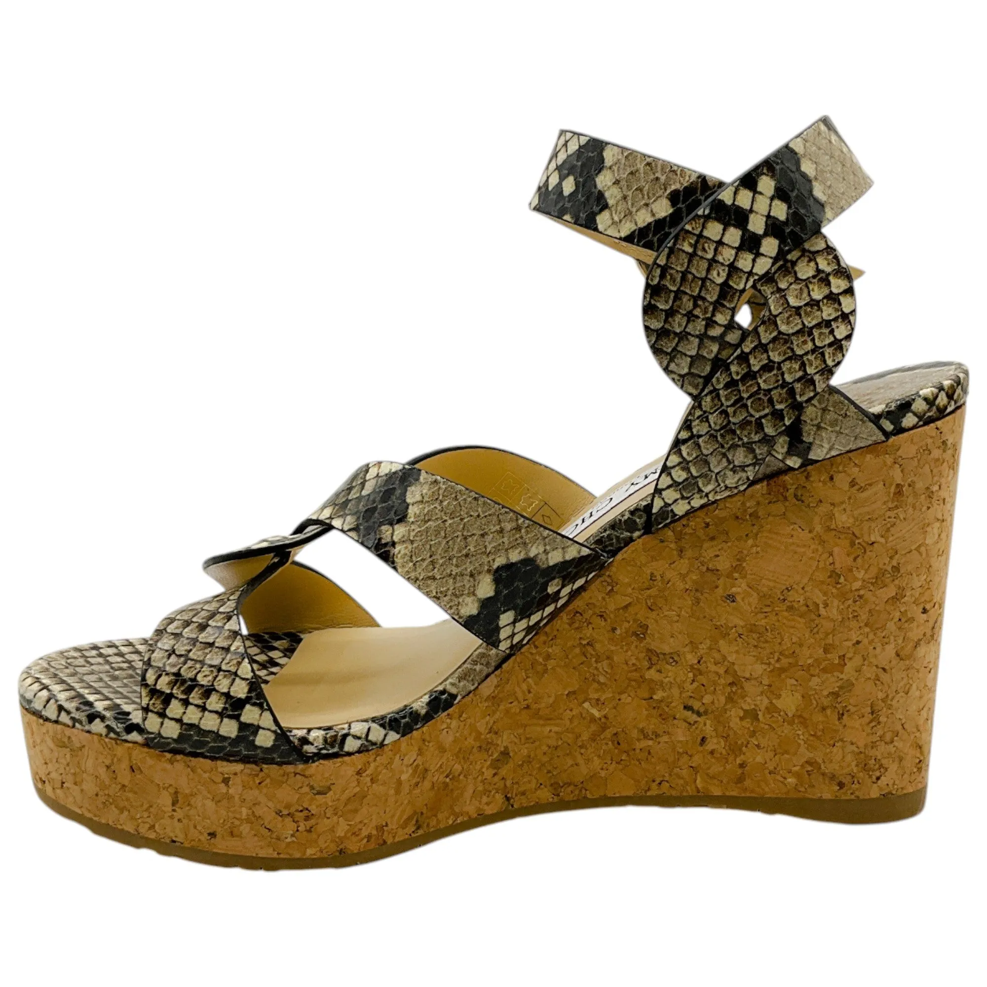 Jimmy Choo Snake Embossed Aleli Cork Wedge Sandals