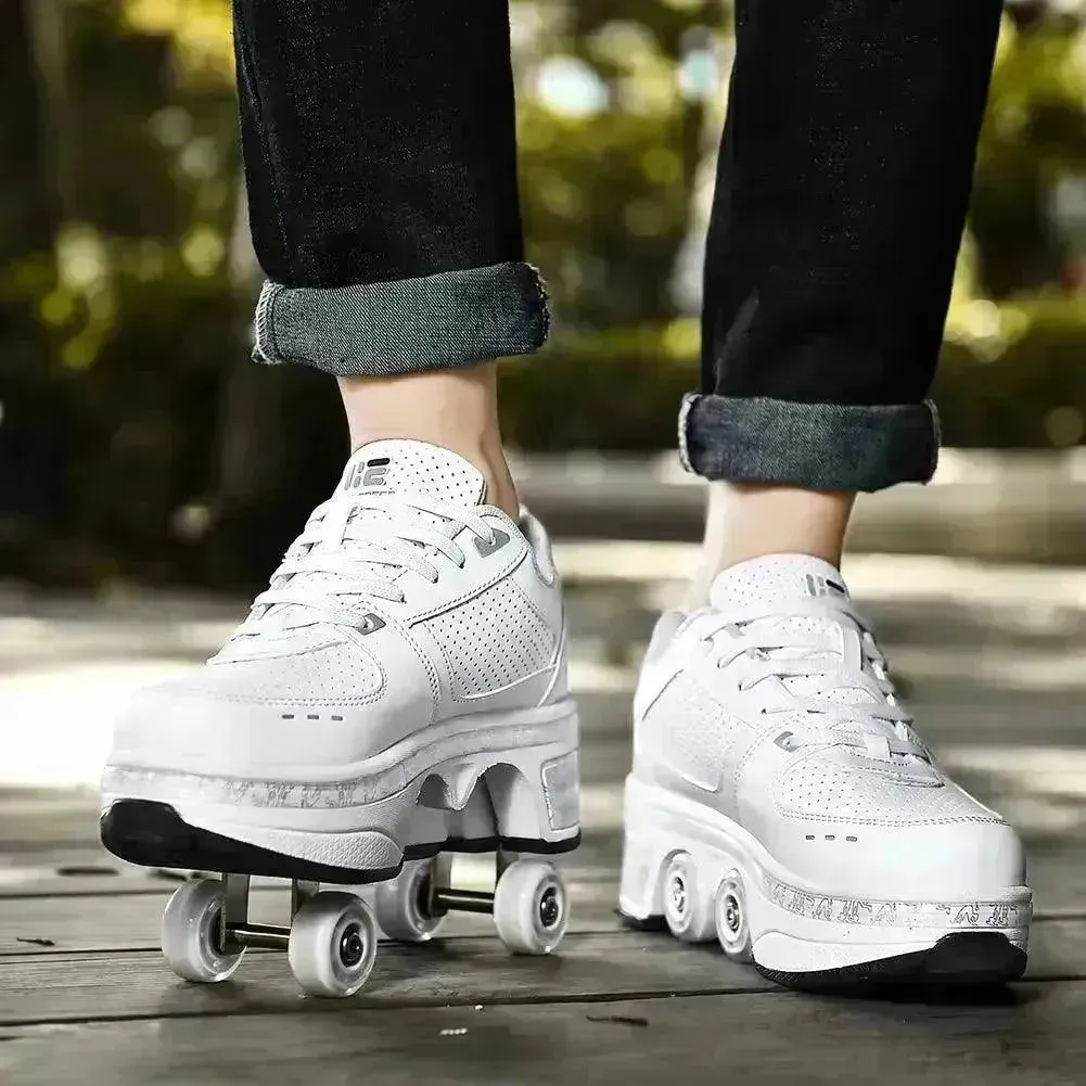 Kick Speed Four-Wheel 2 in 1 Deformation Roller Skate Shoes
