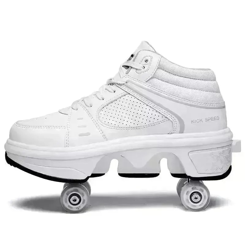 Kick Speed Four-Wheel 2 in 1 Deformation Roller Skate Shoes