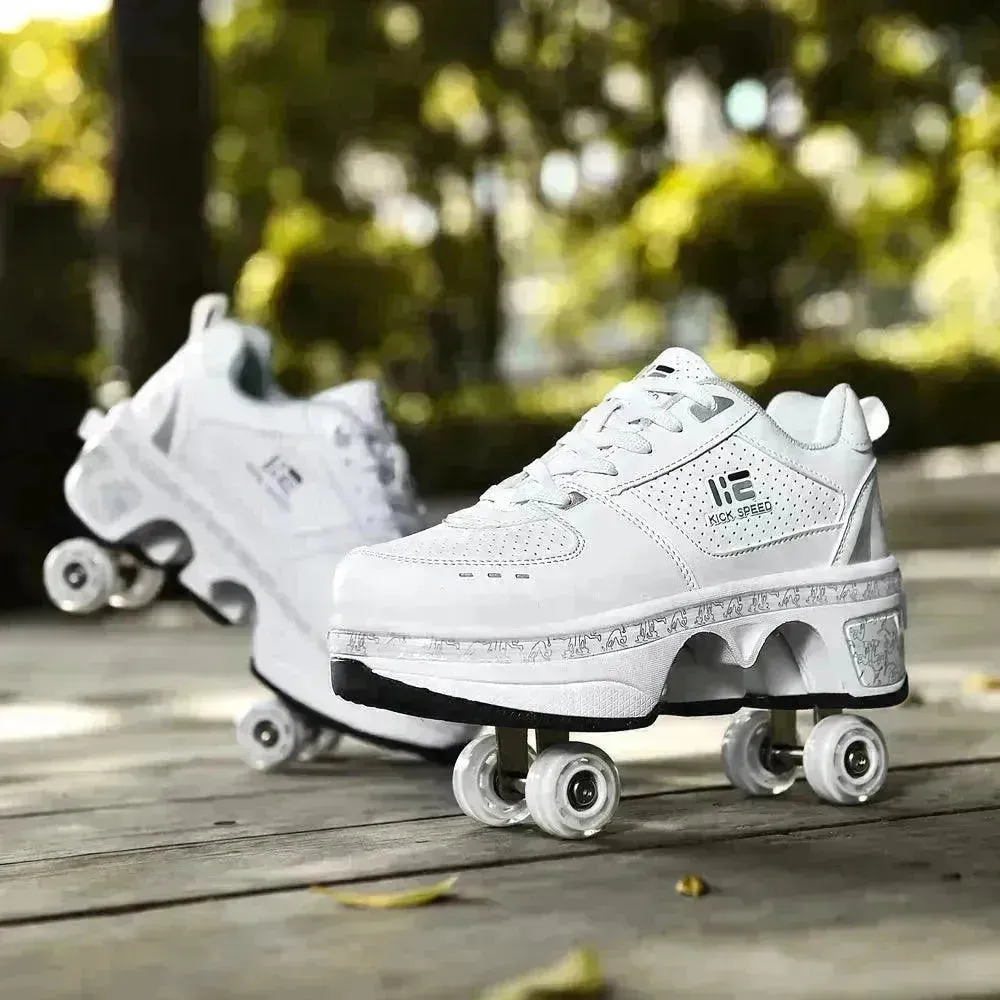 Kick Speed Four-Wheel 2 in 1 Deformation Roller Skate Shoes