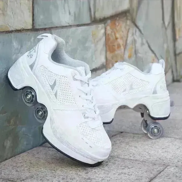 Kick Speed Four-Wheel 2 in 1 Deformation Roller Skate Shoes