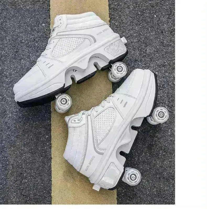 Kick Speed Four-Wheel 2 in 1 Deformation Roller Skate Shoes