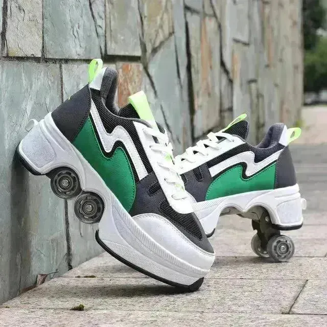 Kick Speed Four-Wheel 2 in 1 Deformation Roller Skate Shoes