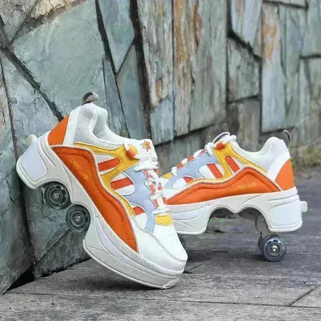 Kick Speed Four-Wheel 2 in 1 Deformation Roller Skate Shoes