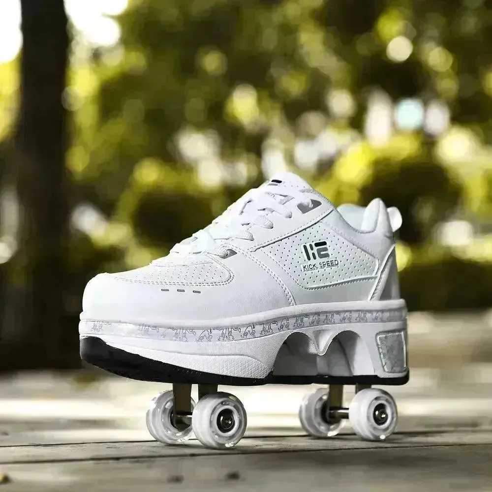 Kick Speed Four-Wheel 2 in 1 Deformation Roller Skate Shoes