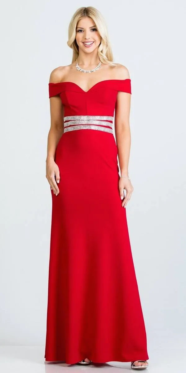 La Scala 25350 Mermaid Long Formal Dress Off-Shoulder Scuba Grepe Gown