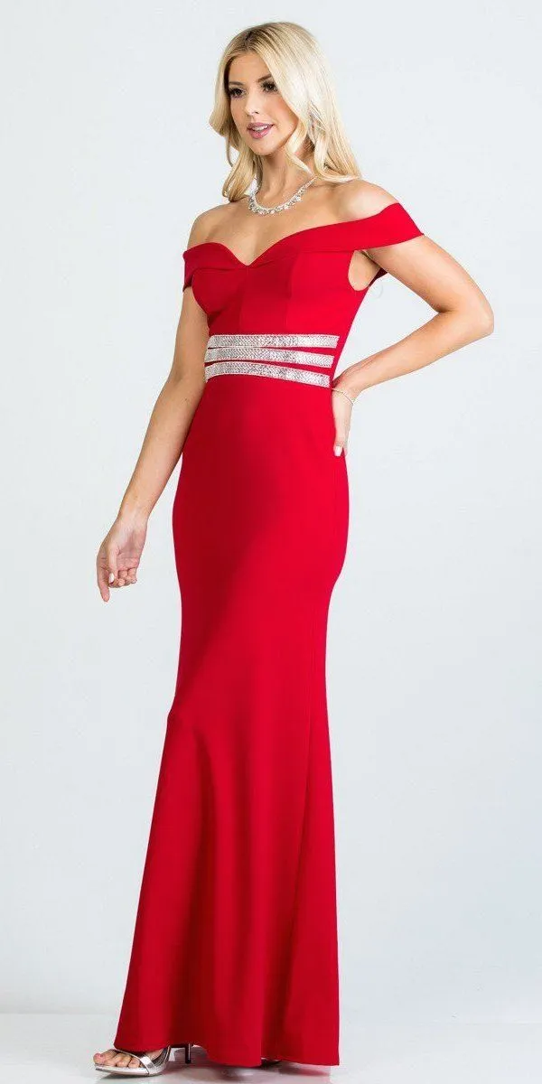 La Scala 25350 Mermaid Long Formal Dress Off-Shoulder Scuba Grepe Gown