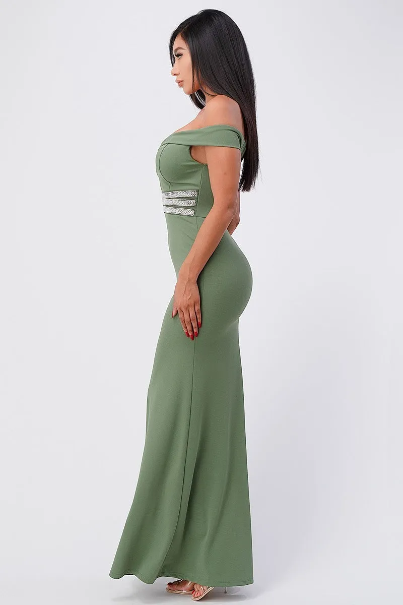 La Scala 25350 Mermaid Long Formal Dress Off-Shoulder Scuba Grepe Gown