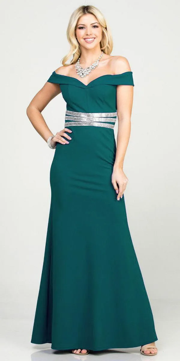 La Scala 25350 Mermaid Long Formal Dress Off-Shoulder Scuba Grepe Gown