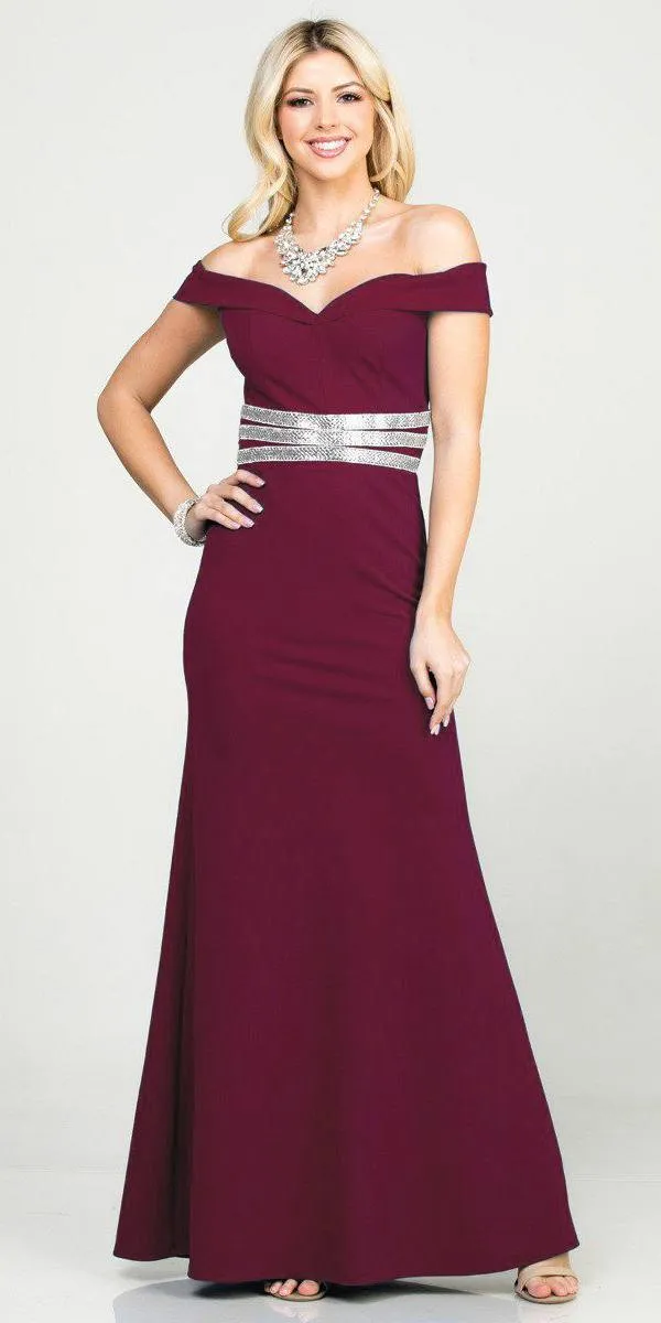 La Scala 25350 Mermaid Long Formal Dress Off-Shoulder Scuba Grepe Gown