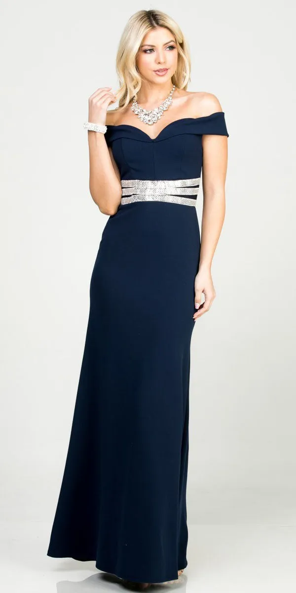 La Scala 25350 Mermaid Long Formal Dress Off-Shoulder Scuba Grepe Gown