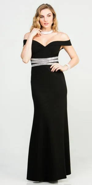 La Scala 25350 Mermaid Long Formal Dress Off-Shoulder Scuba Grepe Gown